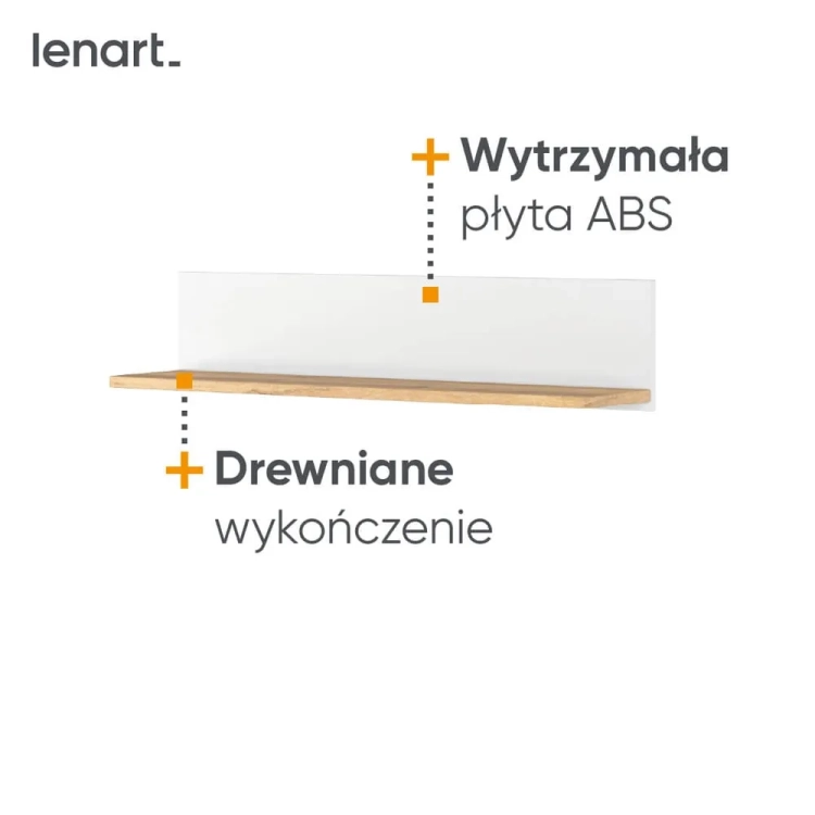 Półka wisząca Story biała z dębowymi akcentami na książki i dekoracje