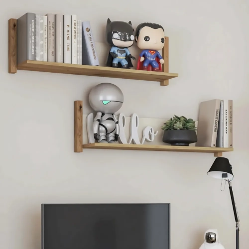 Półka wisząca Lenny w kolorach dąb artisan i beż, idealna do przechowywania książek i dekoracji w pokoju młodzieżowym lub salonie. Nowoczesny design i trwałe wykończenie.