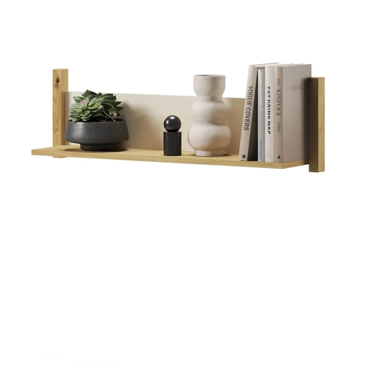 Półka wisząca Lenny w kolorach dąb artisan i beż, idealna do przechowywania książek i dekoracji w pokoju młodzieżowym lub salonie. Nowoczesny design i trwałe wykończenie.