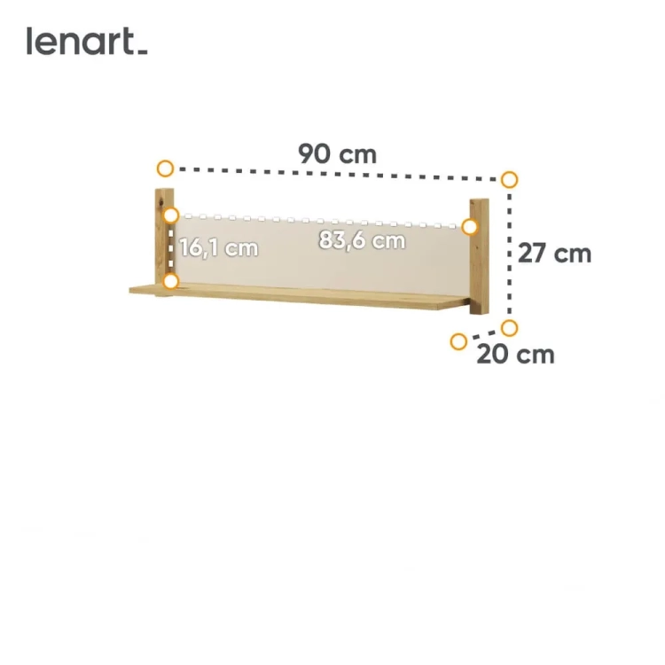 Półka wisząca Lenny w kolorach dąb artisan i beż, idealna do przechowywania książek i dekoracji w pokoju młodzieżowym lub salonie. Nowoczesny design i trwałe wykończenie.