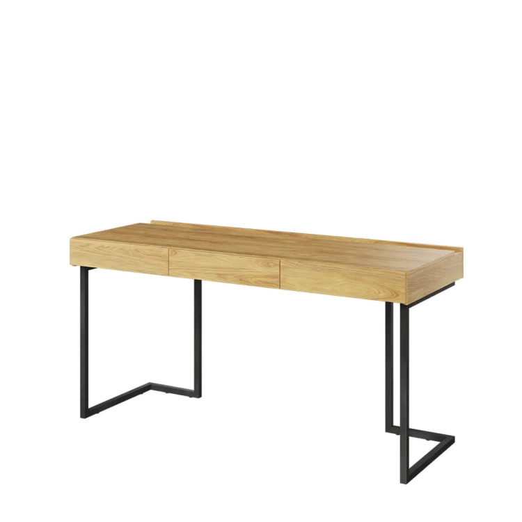 Biurko młodzieżowe Teen Flex, nowoczesne, hikora naturalna, grafitowe nogi, 150x76x61 cm, 3 szuflady, styl loft, ergonomiczne.