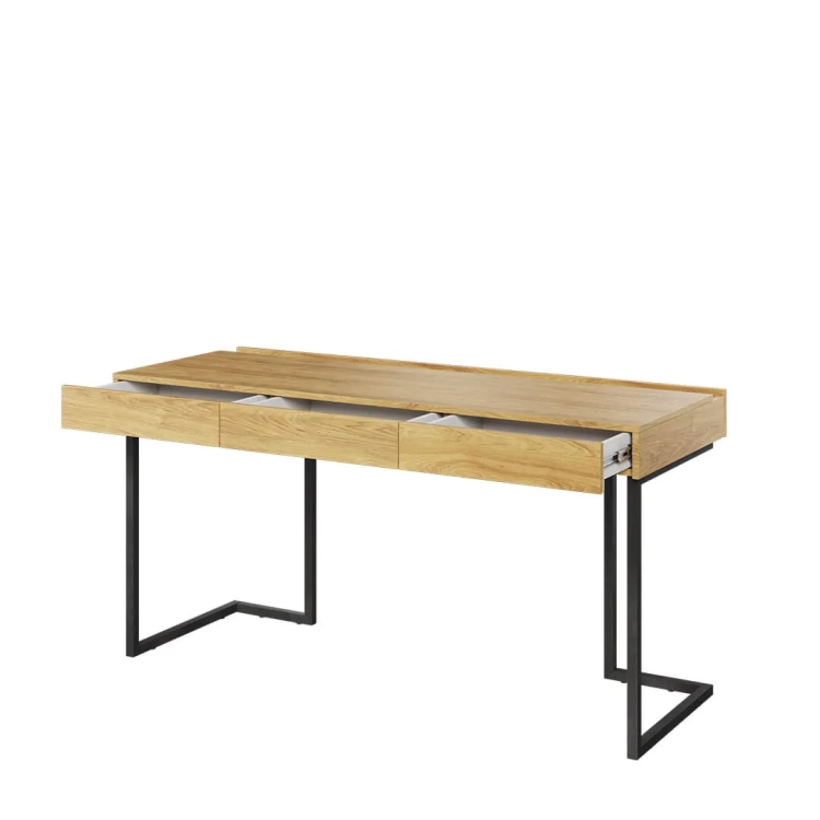 Biurko młodzieżowe Teen Flex, nowoczesne, hikora naturalna, grafitowe nogi, 150x76x61 cm, 3 szuflady, styl loft, ergonomiczne.
