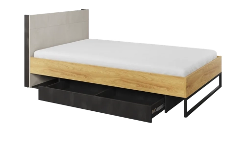 Stylowe łóżko młodzieżowe Teen Flex 120x200 cm w stylu loft z wysokim zagłówkiem, pojemną szufladą i oświetleniem LED, idealne do pokoju nastolatka.