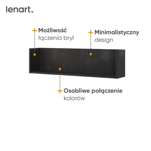 Półka wisząca Teen Flex, czarna, 102x19x27 cm, nowoczesny styl, laminowana płyta, surowa stal, obciążenie do 3 kg. Idealna do pokoju młodzieżowego.