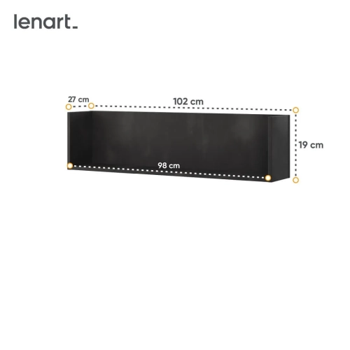 Półka wisząca Teen Flex, czarna, 102x19x27 cm, nowoczesny styl, laminowana płyta, surowa stal, obciążenie do 3 kg. Idealna do pokoju młodzieżowego.