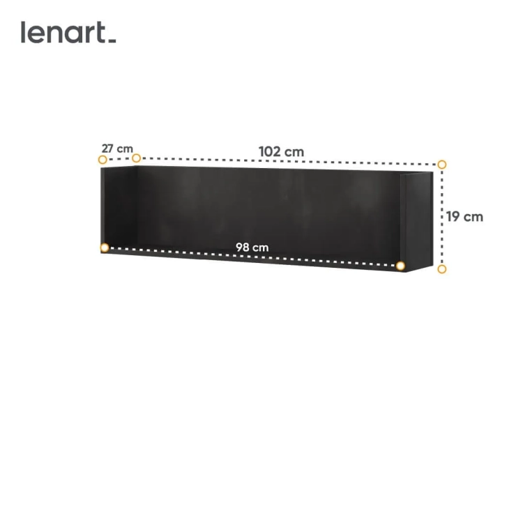 Półka wisząca Teen Flex, czarna, 102x19x27 cm, nowoczesny styl, laminowana płyta, surowa stal, obciążenie do 3 kg. Idealna do pokoju młodzieżowego.