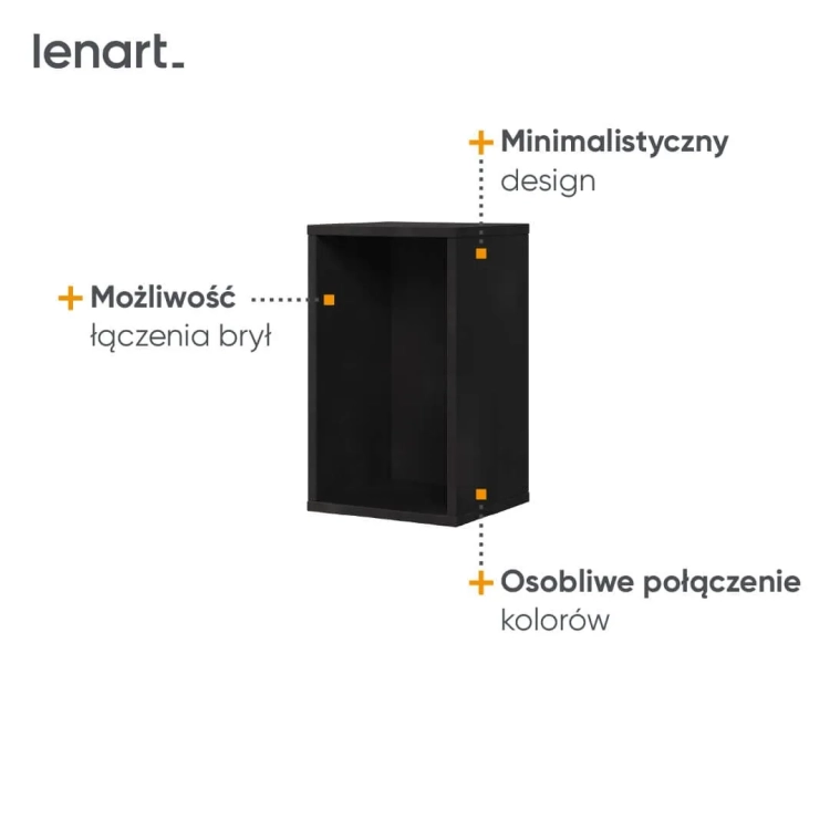 Półka wisząca mała Teen Flex, czarna, 27x45x25 cm, nowoczesny design, laminowana płyta, surowa stal, obciążenie do 3 kg. Idealna do pokoju młodzieżowego.