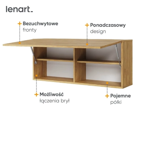 Szafka wisząca Teen Flex Hikora, 102x45x27 cm, naturalny kolor hikory, 4 półki, bezuchwytowe fronty, nowoczesny design. Idealna do pokoju młodzieżowego.