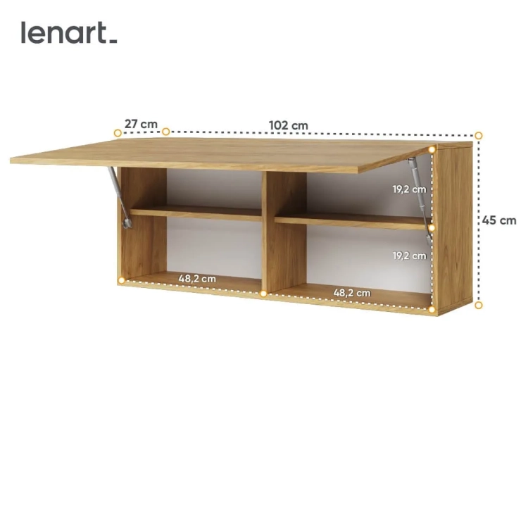 Szafka wisząca Teen Flex Hikora, 102x45x27 cm, naturalny kolor hikory, 4 półki, bezuchwytowe fronty, nowoczesny design. Idealna do pokoju młodzieżowego.