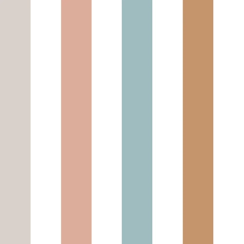 Tapeta w kolorowe pasy – Portofino Colour Stripes Tapeta, ekologiczna, 280x100 cm, ciepłe barwy beżu, różu, błękitu i karmelu, idealna do pokoju dziecięcego lub salonu.