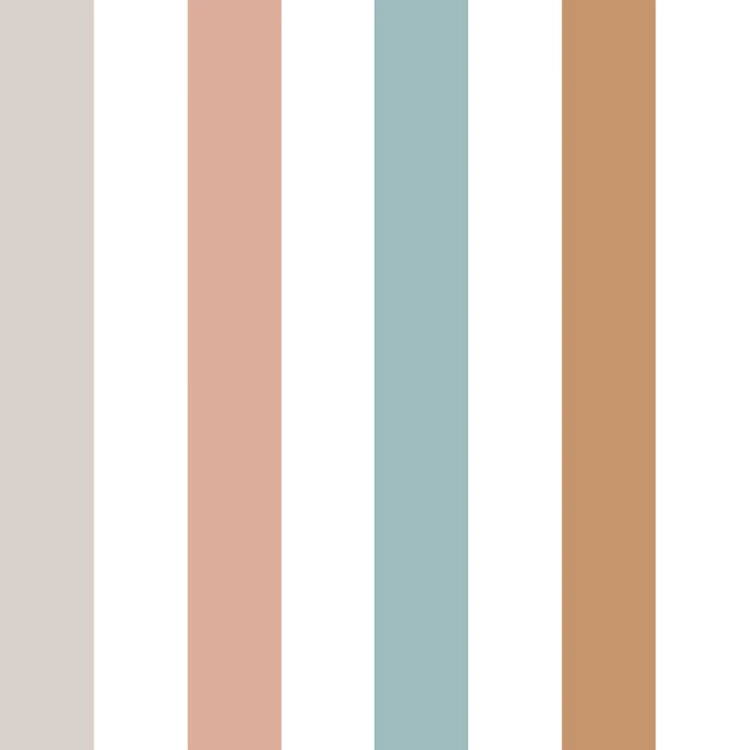 Tapeta w kolorowe pasy – Portofino Colour Stripes Tapeta, ekologiczna, 280x100 cm, ciepłe barwy beżu, różu, błękitu i karmelu, idealna do pokoju dziecięcego lub salonu.