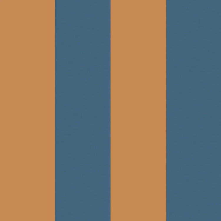 Tapeta w pasy niebiesko-brązowe – Stripes Intense Blue and Caramelle, ekologiczna, 280x50 cm, ciepłe odcienie karmelu i niebieskiego, idealna do stylu vintage.