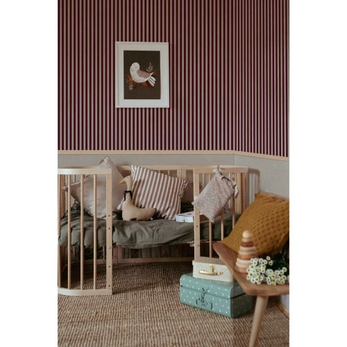Tapeta w paski beżowo-bordowe – Maya Stripes Brown Blue, ekologiczna, 280x50 cm, delikatny beż i szlachetny burgund, idealna do eleganckich wnętrz.