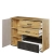 Komoda Qubic QB-07 z 3 szufladami, szafką i wnęką, w kolorach dąb artisan, silk flou i surowa stal – nowoczesny mebel do pokoju młodzieżowego lub salonu.