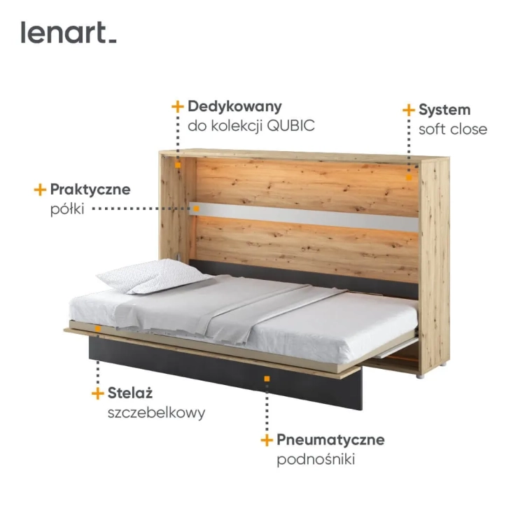 Półkotapczan poziomy Concept Junior CJ-03 z materacem 120x200, w kolorach dąb artisan, surowa stal i silk flou – idealne rozwiązanie do pokoju młodzieżowego lub sypialni.