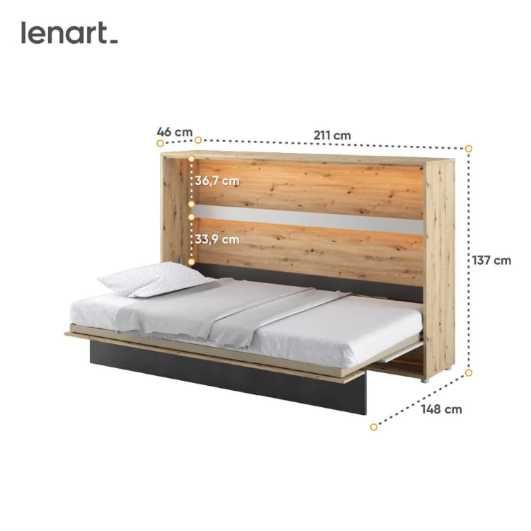Półkotapczan poziomy Concept Junior CJ-03 z materacem 120x200, w kolorach dąb artisan, surowa stal i silk flou – idealne rozwiązanie do pokoju młodzieżowego lub sypialni.