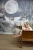 tapeta syrena mural granatowa, tapeta z łabędziami i syreną, tapeta jezioro z syreną, mural baśniowy syrena i łabędzie, tapeta do pokoju dziewczynki granatowa