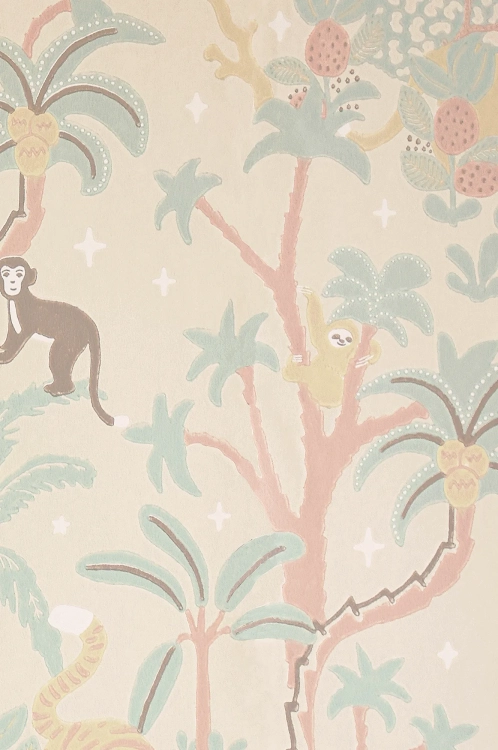 tapeta jungle glow sandy beige mural, mural świecący w ciemności, tapeta beżowa z gwiazdkami, tapeta skandynawska dla dzieci, tapeta dżungla świecąca w nocy