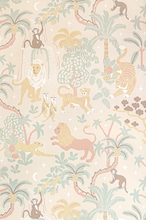 tapeta jungle glow sandy beige mural, mural świecący w ciemności, tapeta beżowa z gwiazdkami, tapeta skandynawska dla dzieci, tapeta dżungla świecąca w nocy