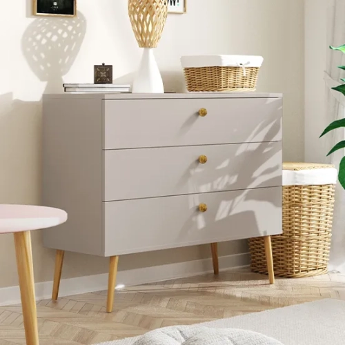 komoda kaszmir harmony, komoda boho beżowa, komoda w stylu skandynawskim, komoda z drewnianymi nóżkami, beżowa komoda do sypialni, meble boho do sypialni