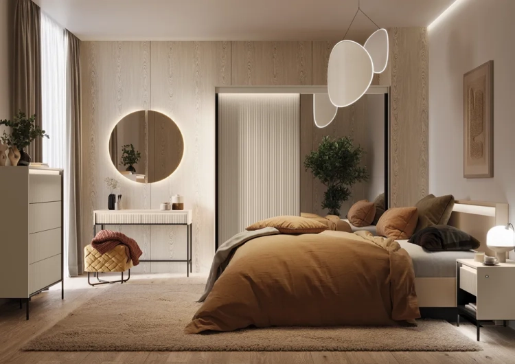 Drewniane łóżko 160x200 z oświetleniem LED – nowoczesny design