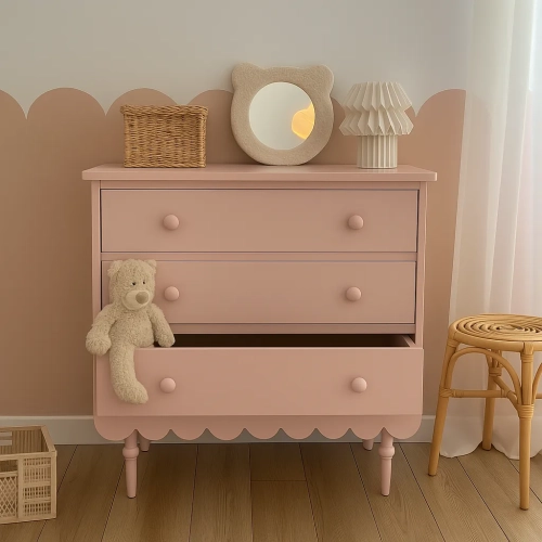 piękna komoda dla dziewczynki, różowa w stylu retro