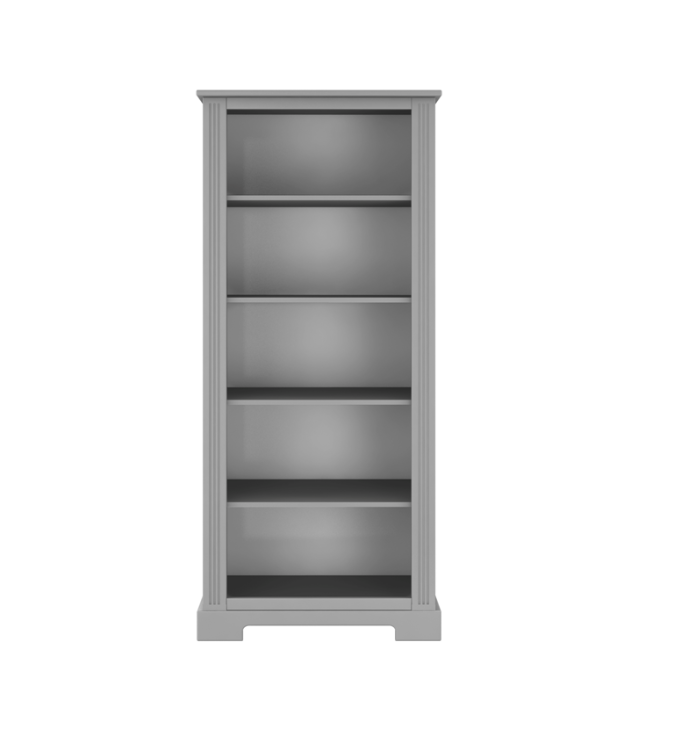 regał Ines Neutral Grey z 5 półkami, szary regał MDF do pokoju dziecięcego, elegancki regał Bellamy z regulowanymi półkami