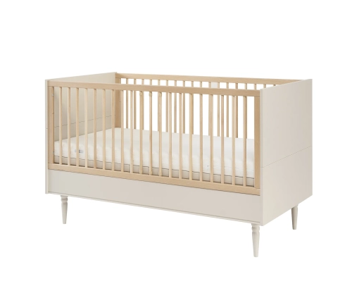 łóżeczko-tapczanik dziecięce Pinio Petite 140x70 cm szampańskie – elegancki styl art déco z nogami z litego drewna, nowoczesne wnętrze w stonowanych kolorach​