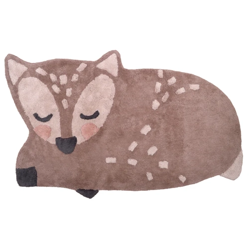 dywan dziecięcy Little Deer Jelonek 70x110 cm, bawełniany, ręcznie tuftowany, w kolorach orzechowym, beżowym i pudrowym, z antypoślizgowym spodem, do pokoju dziecka