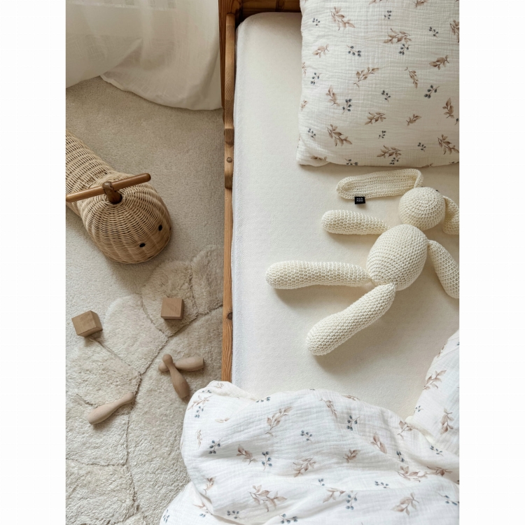 dywan dziecięcy Gabrielle okrągły 110 cm, 100% bawełna, naturalny écru, z wykończeniem w płatki, prany w pralce, certyfikat OEKO-TEX