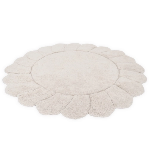 dywan dziecięcy Gabrielle okrągły 110 cm, 100% bawełna, naturalny écru, z wykończeniem w płatki, prany w pralce, certyfikat OEKO-TEX