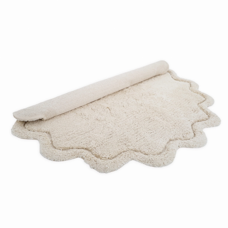 dywan dziecięcy okrągły naturalny ecru bawełniany prany w pralce 110 cm styl boho skandynawski do pokoju dziewczynki lub chłopca