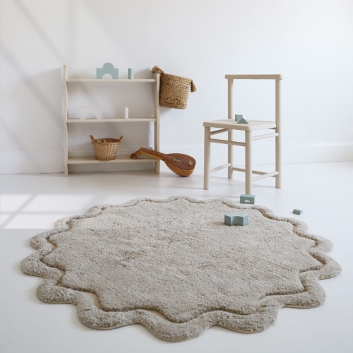 dywan dziecięcy okrągły lniany bawełniany 110 cm styl boho naturalny do pokoju dziewczynki lub chłopca