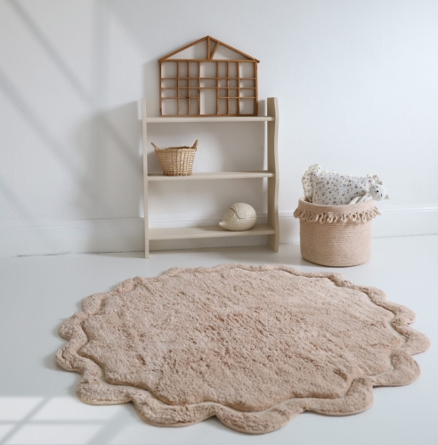dywan dziecięcy okrągły różowy pudrowy bawełniany 110 cm styl boho romantyczny do pokoju dziewczynki