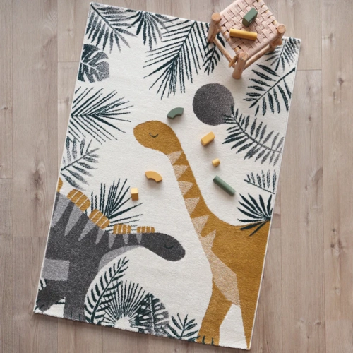 dywan dziecięcy Sensaku Dinosaurs 120x170 cm, z motywem dinozaurów, wodoodporny i antybakteryjny, wykonany w Belgii, certyfikowany OEKO-TEX