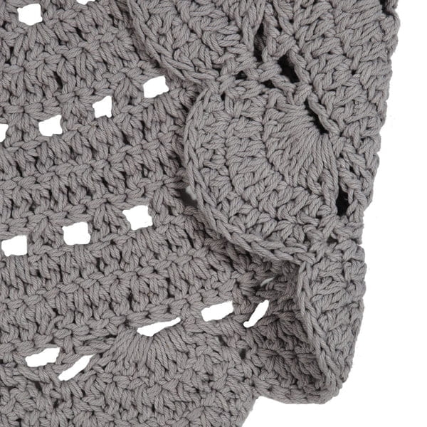 dywan dziecięcy Alma Grey okrągły 120 cm, ręcznie szydełkowany z naturalnej bawełny, średni szary kolor, miękki i prany w pralce, styl skandynawski