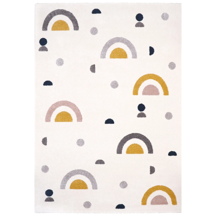 dywan dziecięcy prostokątny geometryczny z motywem tęczy, pastelowe kolory, rozmiar 120x170 cm, OEKO-TEX, do pokoju dziewczynki lub chłopca