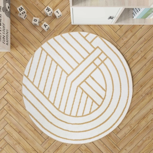 dywan dziecięcy okrągły kremowy 140 cm geometryczny wzór styl nowoczesny boho dla dziecka