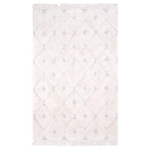 dywan dziecięcy z alpaką 114x170 cm, styl boho, kolor naturalny beż z czarnym wzorem, miękki i puszysty, dla chłopca lub dziewczynki
