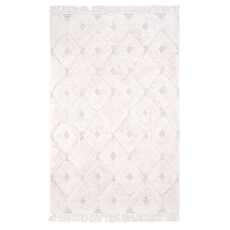 dywan dziecięcy z alpaką 114x170 cm, styl boho, kolor naturalny beż z czarnym wzorem, miękki i puszysty, dla chłopca lub dziewczynki