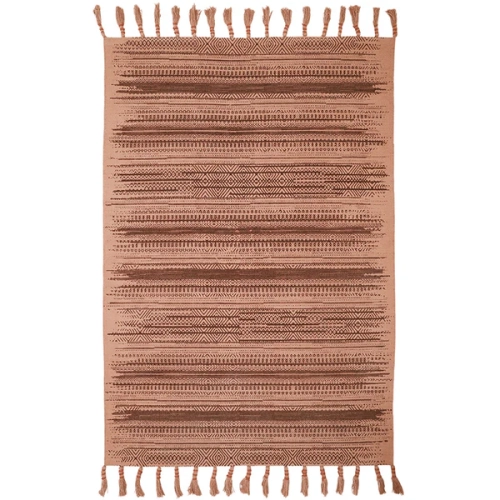 dywan prostokątny bawełniany róż korkowy i brąz bakłażanowy 100x150 cm ręcznie tkany styl boho dla dziecka
