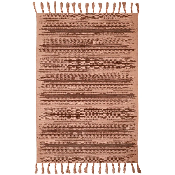 dywan prostokątny bawełniany róż korkowy i brąz bakłażanowy 100x150 cm ręcznie tkany styl boho dla dziecka