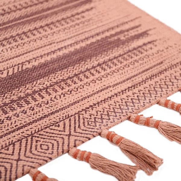 dywan dziecięcy Loomy 100x150 cm, ręcznie tkany z bawełny, boho wzór, różowy korek i bakłażanowy brąz, naturalny dywan do pokoju dziecka