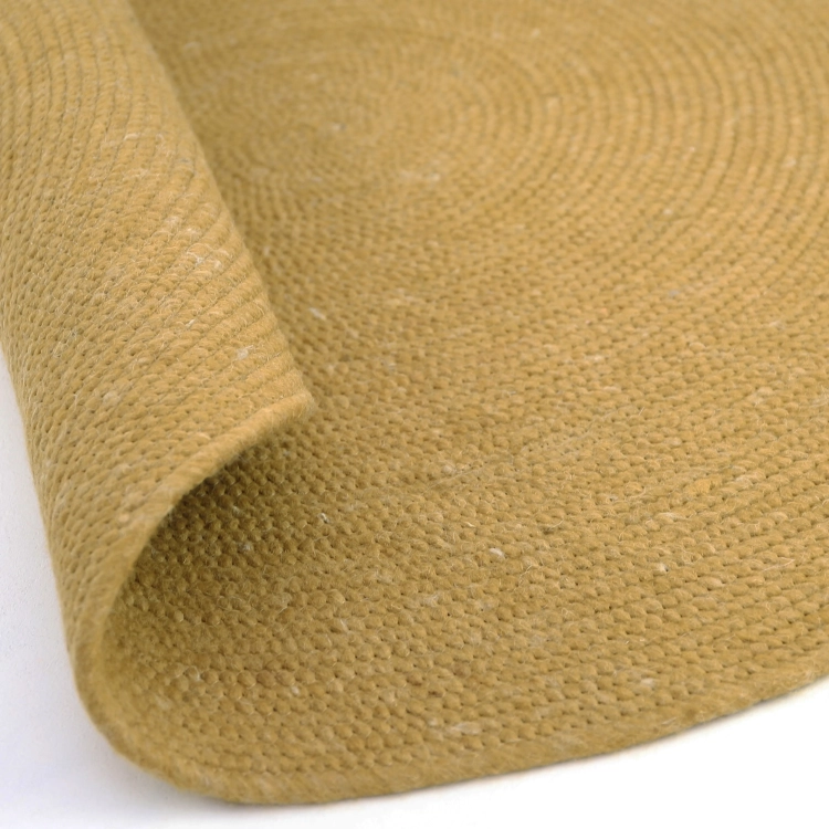 dywan okrągły mango musztardowy wełniany 140 cm ręcznie robiony styl boho vintage dla dziecka