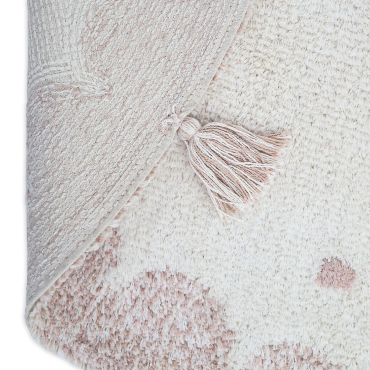 dywan dziecięcy okrągły ecru w kropki nude bawełniany średnica 110 cm styl skandynawski boho dla dziewczynki