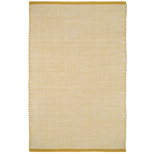 duży dywan retro mango 140x200 cm w drobną żółtą kratkę z ecru wełną