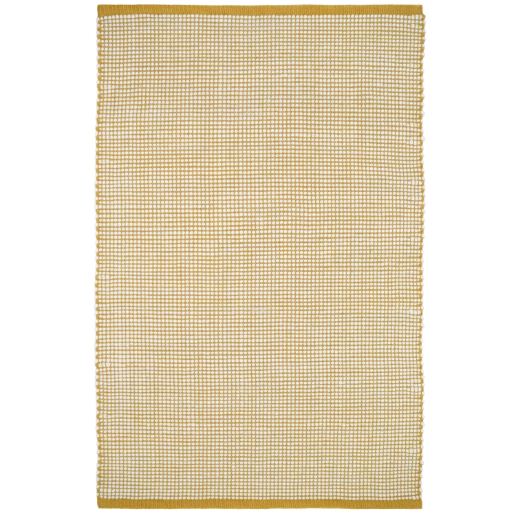 duży dywan retro mango 140x200 cm w drobną żółtą kratkę z ecru wełną