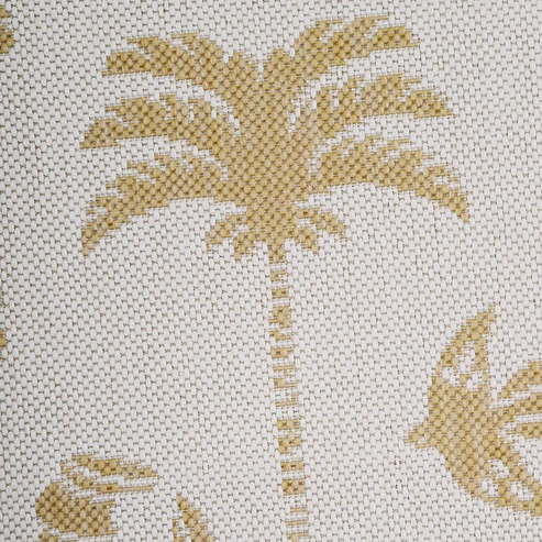 dywan dziecięcy prostokątny ecru 135x190 cm z motywem palm i ptaków, styl boho, polipropylenowy, do wnętrz i na taras