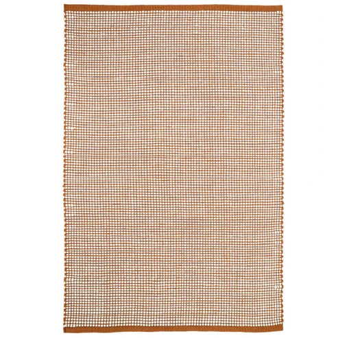 dywan retro karmelowy z ecru wełną 70x130 cm do sypialni lub pokoju dziecka