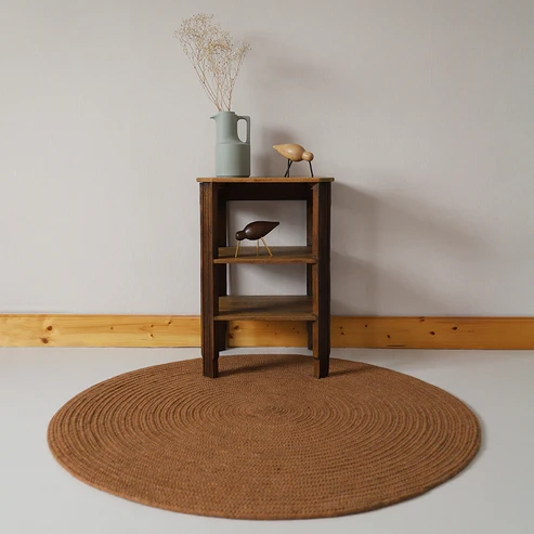 dywan okrągły musztardowy mango ręcznie robiony z wełny i bawełny średnica 110 cm styl boho do pokoju niemowlęcia